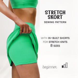 Skort Sewing Pattern, Mini Skirt Pattern For Women, Stretch Skirt Pattern, Tennis Skirt Pattern, Stretch Skort with Built-in Shorts Pattern