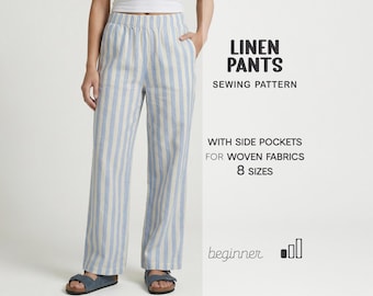 Wide Leg Pants Pattern For Women Linen Pants Sewing Pattern, Cotton Pants Pattern, Trousers Patterns, Pants With Pockets PDF Pattern