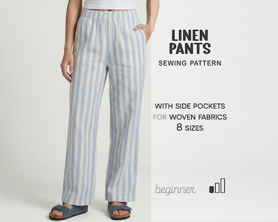 Wide Leg Pants Pattern For Women Linen Pants Sewing Pattern, Cotton Pants Pattern, Trousers Patterns, Pants With Pockets PDF Pattern