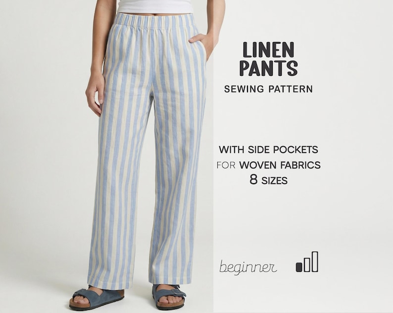 Pdf sewing patterns for women pants pattern, lounge pants pattern, easy pants pattern, plus size pants pattern, linen pants, pants for women pajama pants pattern, pants with pockets pattern, Wide Leg Pants Pattern For Women Linen Pants Sewing Pattern, Cotton Pants Pattern, Trousers Patterns, Pants With Pockets PDF Pattern, pajama pants pattern, simple pants sewing pattern, casual pants pattern, loose pants sewing pattern, elastic waistband pants pattern, pants pattern for beginners