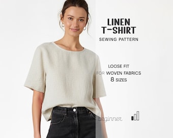 Linen T-shirt Sewing Pattern For Women, Loose Fit Top Pattern, Simple Women's Top Pattern, Cotton Shirt Pattern, Tunic Pattern