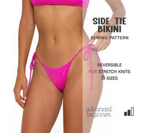 Patrón PDF de bikini con lazo lateral para principiantes, patrón de costura sencillo para trajes de baño (tallas XS - 4XL), patrones de costura digitales para mujer con descarga instantánea.