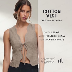 Summer Top Pattern For Women, Vest Sewing Pattern, Linen Blouse Pattern, Sleeveless Top Pattern, Plus Size Digital Sewing Patterns PDF