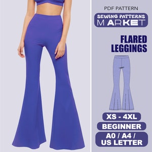 Flared Pants Sewing Pattern, Size XS - 4XL, Plus Size Patterns For Women, Bell Bottom Leggigns Pattern, Digital PDF Sewing Pattern