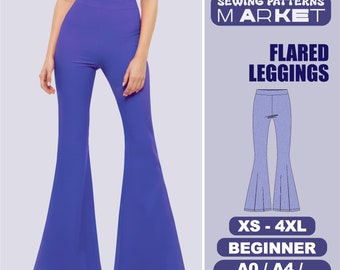 Flared Pants Sewing Pattern, Size XS - 4XL, Plus Size Patterns For Women, Bell Bottom Leggigns Pattern, Digital PDF Sewing Pattern