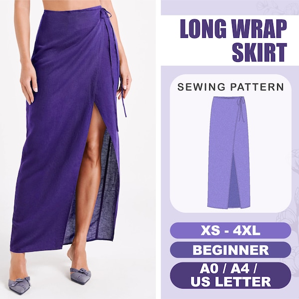 Wrap Skirt Pattern, Long Skirt Sewing Pattern, Summer Skirt Beginner Pattern, Plus Size Maxi Skirt Beach Cover Pattern, PDF Patterns