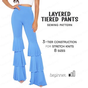 Patron de couture de pantalon évasé pour débutants, patron de pantalon de soirée, patrons grande taille, patron de leggings bas cloche, patron PDF numérique