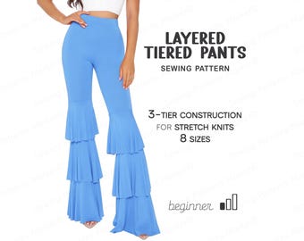 Flared Pants Sewing Pattern For Beginners, Party Pants Pattern, Plus Size Patterns, Bell Bottom Leggings Pattern, Digital PDF Pattern
