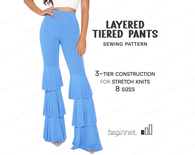 Flared Pants Sewing Pattern for Beginners, Party Pants Pattern, Plus ...