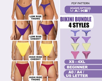 Swimsuit Sewing Pattern Digital Patterns Womens String Bikini XS - 4XL, PDF Plus Size Bikini Bundle Pattern, Instant Download