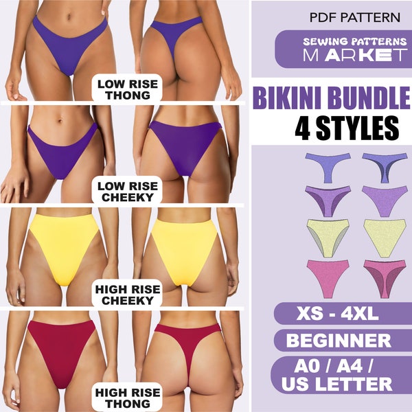 Patrón de costura de traje de baño Patrones digitales Bikini de hilo para mujer XS - 4XL, PDF Patrón de paquete de bikini talla grande, Descarga instantánea