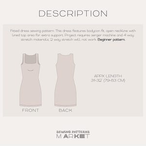 PDF Sewing patterns for women, plus size patterns, bodycon dress pattern, patron couture, fitted dress pattern, short dress pattern, beginner dress pattern, mini dress, stretch dress, contoured dress pattern, stretch dress pattern