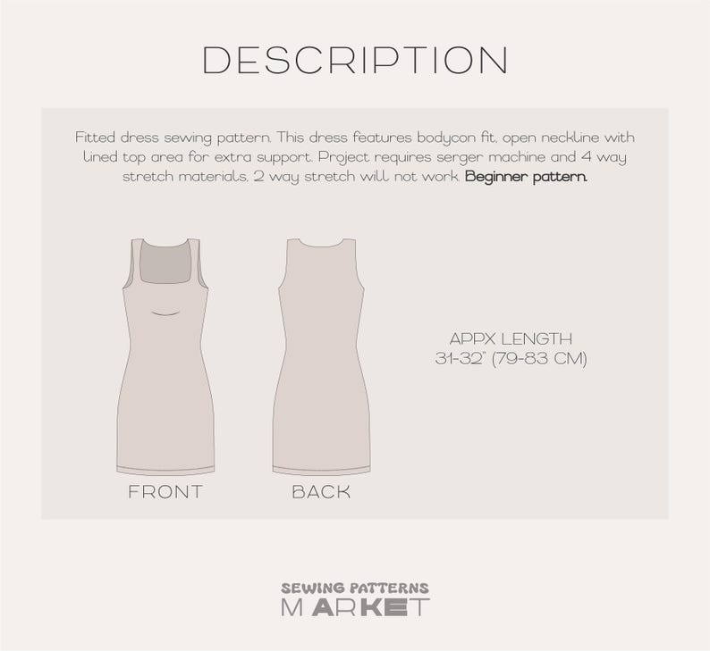 PDF Sewing patterns for women, plus size patterns, bodycon dress pattern, patron couture, fitted dress pattern, short dress pattern, beginner dress pattern, mini dress, stretch dress, contoured dress pattern, stretch dress pattern