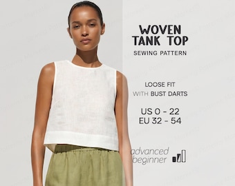 Patrón de costura para top de lino sin mangas para mujer, patrón de top de verano, patrón de camisa sin mangas, patrón de costura para top de tallas grandes