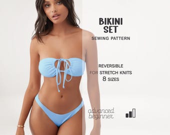 Patrón de bikini tallas XS - 4XL, patrón de costura para principiantes en trajes de baño, patrones digitales de tallas grandes, traje de baño, patrones en PDF con descarga instantánea.