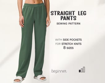 Sweatpants For Women Sewing Pattern BEGINNER Pants PDF Pattern, Pajama Pants Plus Size Digital Pattern, Straight Leg Pants Comfortable Pants