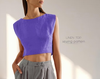 Linen Blouse Top Sewing Pattern Womens Digital Patterns Plus Size XS - 4XL, Plus Size Crop Top PDF Patterns For Women, Instant Download