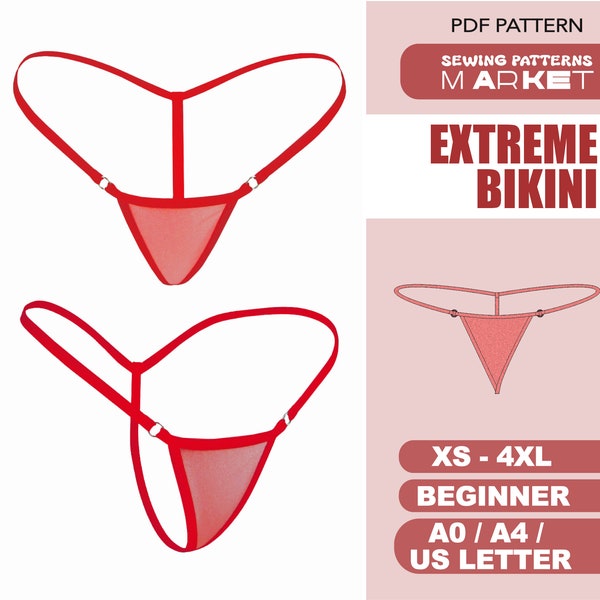 Bikini Pattern Extreme Micro Swimsuit Digital Patterns, Plus Size Sewing Patterns XS - 4XL, Instant Download