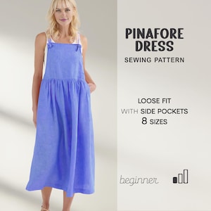Pinafore Dress Pattern, Beginner Jumper Dress Sewing Pattern, Womens Robe Apron Plus Size Digital Patterns, XS - 4XL, Instant Download