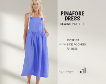 Pinafore Dress Pattern, Beginner Jumper Dress Sewing Pattern, Womens Robe Apron Plus Size Digital Patterns, XS - 4XL, Instant Download