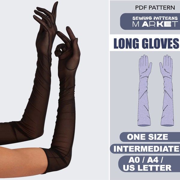 Long Evening Gloves Pattern, Prom Wedding Gloves Sewing Patterns, One Size, Digital Patterns, Instant Download