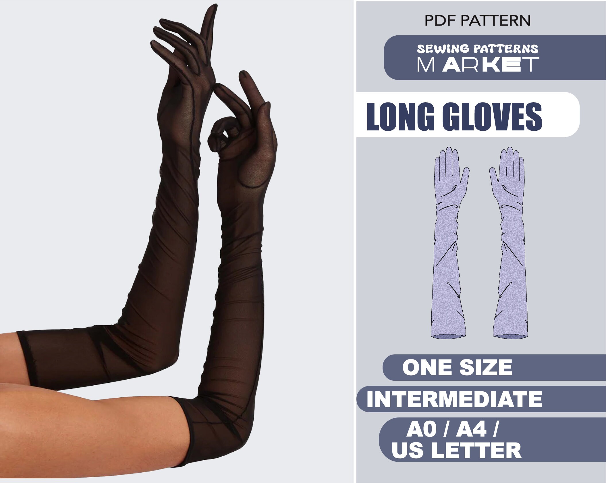 Long Evening Gloves Pattern, Prom Wedding Gloves Sewing Long Evening Gloves Pattern, Prom Wedding Gloves Sewing