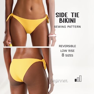 Patrón de bikini con lazo lateral, patrón sencillo de traje de baño en PDF, bikini reversible, patrón de traje de baño de tallas grandes, tutorial fácil para coser bikinis.