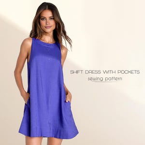 Shift Dress Sewing Pattern, Short Flared Dress Pattern, Plus Size Dress With Pockets, XS - 4XL, Linen A-Line Dress Pattern For Beginners