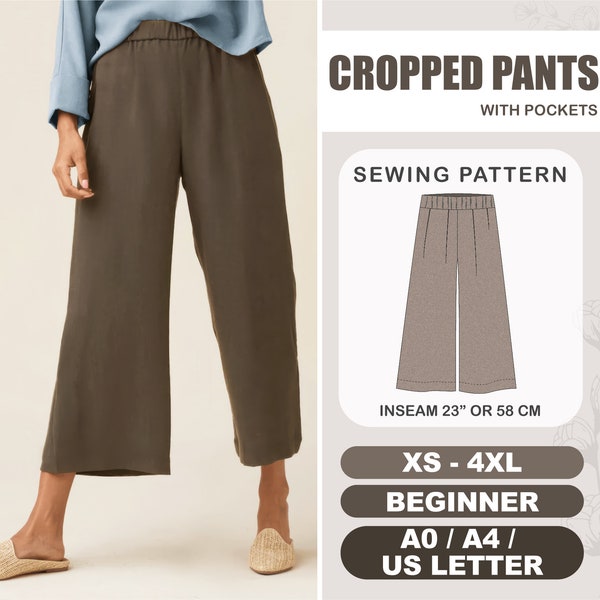 Crop Pants Sewing Pattern, Capri Pants With Pockets Pattern, XS - 4XL, Women Pants Beginner Pattern, Lounge Pants PDF Sewing Patterns