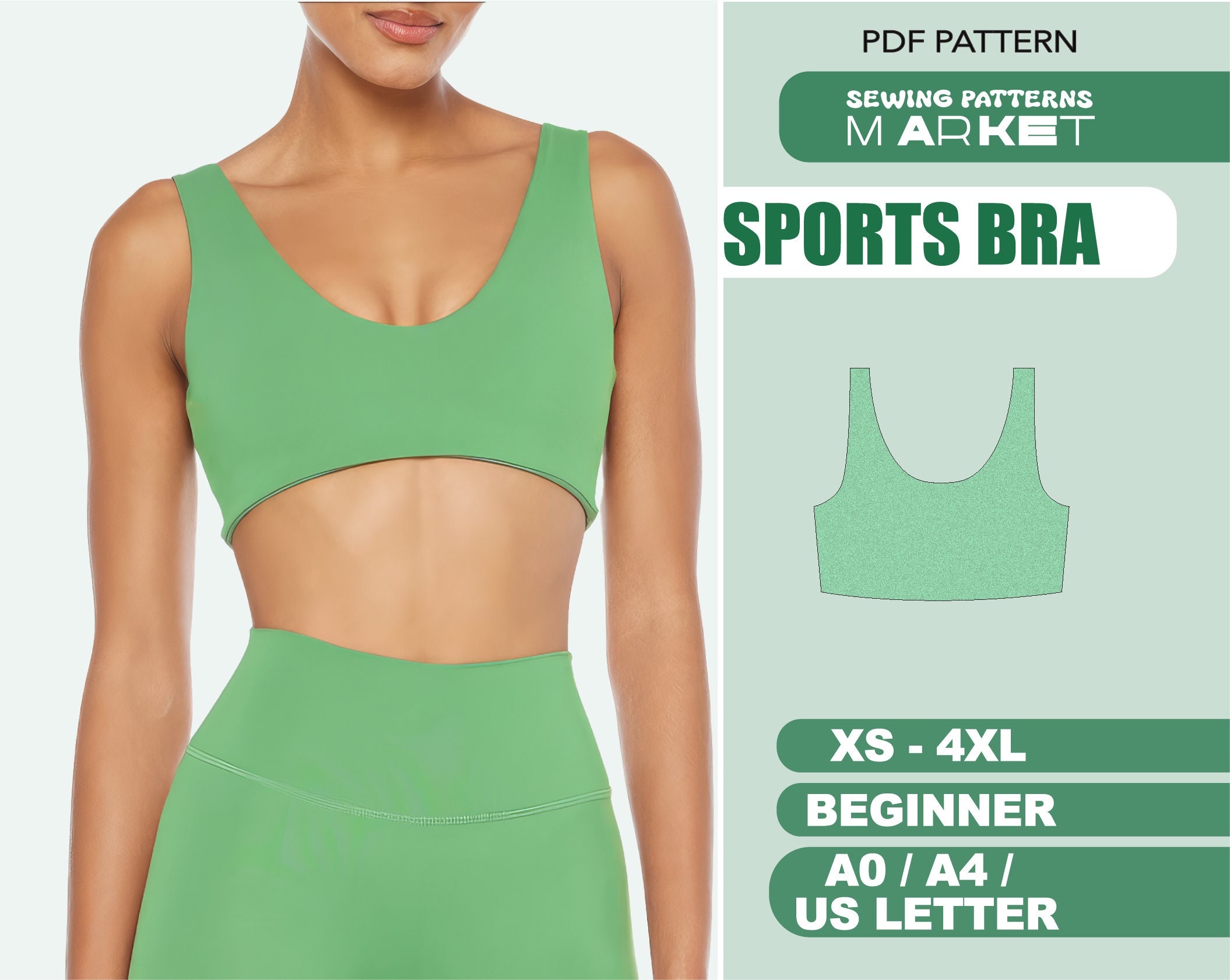 Crop Top Pattern XS 4XL, Sports Bra Plus Size Beginner Patterns