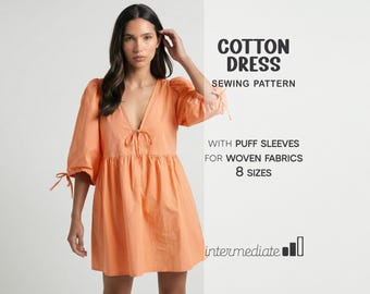 Cotton Dress Sewing Pattern, Oversized Dress Pattern, Summer Dress Pattern, Simple Dress Pattern For Women