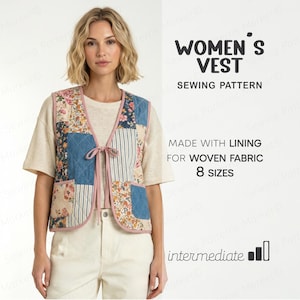 Wykrój na pikowaną kamizelkę, wykrój na kamizelkę patchworkową, wykrój na pikowaną kurtkę (plik PDF do pobrania)