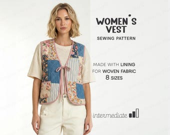 Quilted Vest Sewing Pattern, Patchwork Vest Pattern, Quilted Jacket Pattern (PDF Download)