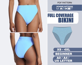 High Waisted Bikini Pattern, Swimsuit Pattern Bathing Suit Bottom, Digital Patterns, XS - 4XL, PDF Plus Size  Patterns, Instant Download