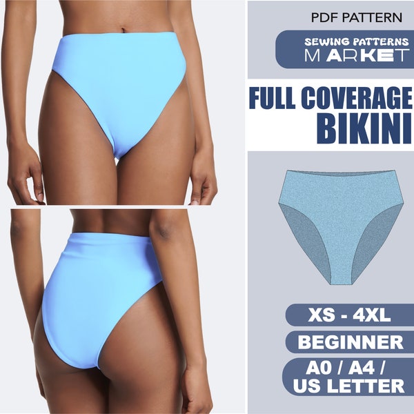 High Waisted Bikini Pattern, Swimsuit Pattern Bathing Suit Bottom, Digital Patterns, XS - 4XL, PDF Plus Size  Patterns, Instant Download