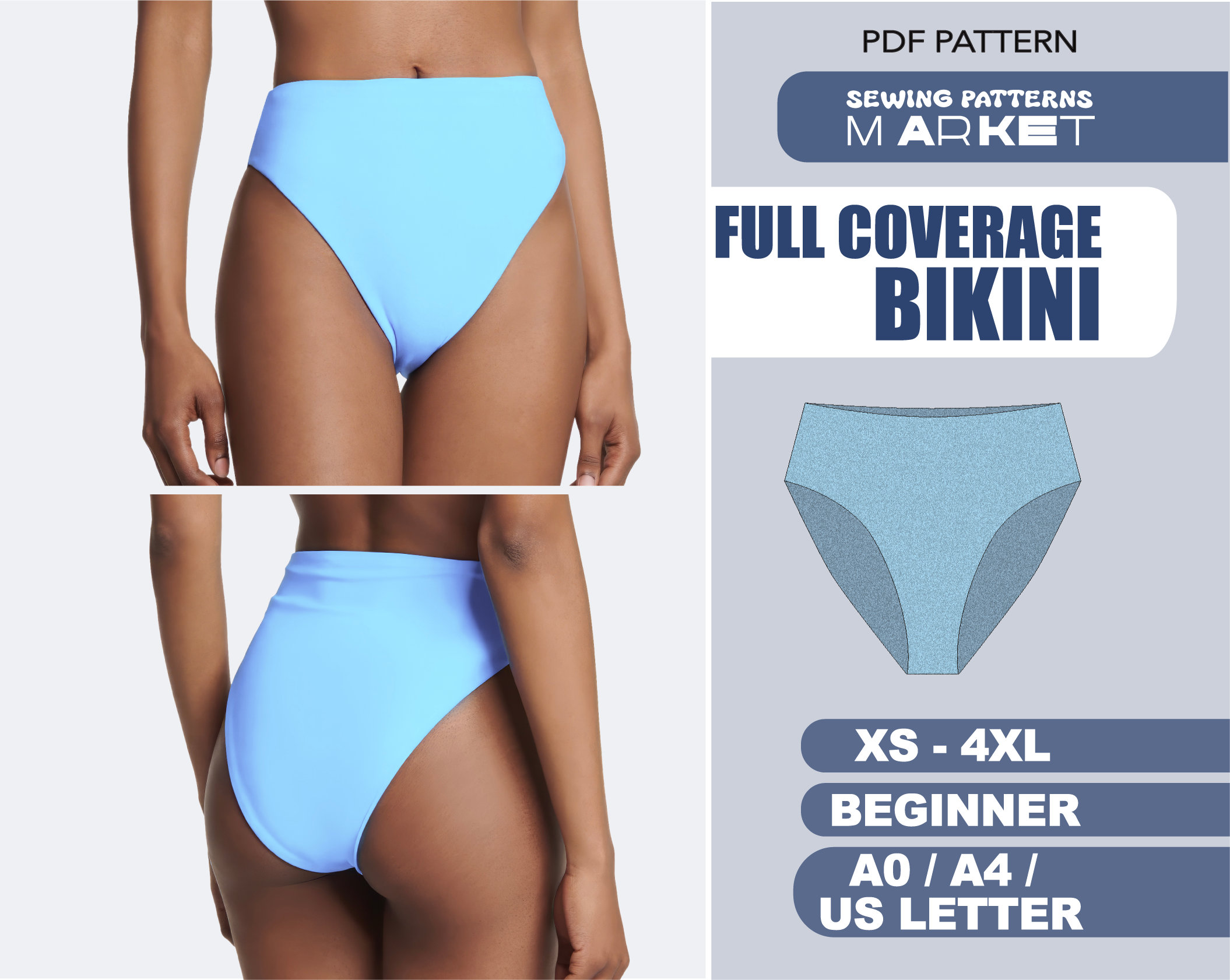 High Waist Full Coverage Bottom Bikini -  Canada