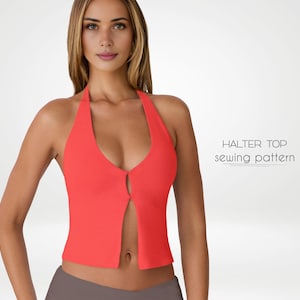 Halter Top Sewing Pattern For Stretch Fabrics Beginner Level, Crop Top PDF Pattern For Women, Open Back Tank Top Sewing Tutorial