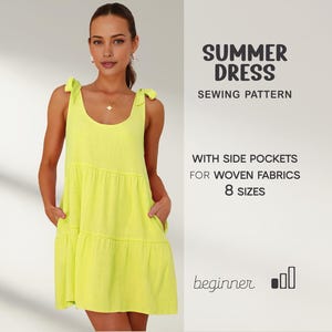 Sundress Pattern, Beginner Dress Sewing Pattern, Womens Plus Size Summer Dress Digital Patterns, XS - 4XL, Instant Download