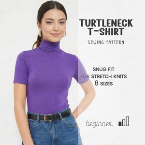 Fitted Top Pattern For Women, Turtleneck T-Shirt Sewing Pattern, Women's Clothes Patterns