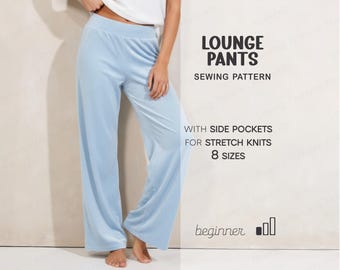 Lounge Pants Pattern, Womens Sweatpants Sewing Pattern, Wide Leg Pants Pattern, Stretch Pants Pattern For Women