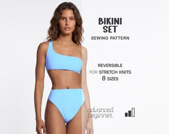 Swimsuit Beginner Sewing Pattern, Easy Bikini PDF Pattern, One Shoulder Bikini Top DIY Sewing Tutorial Patterns With Instant Download