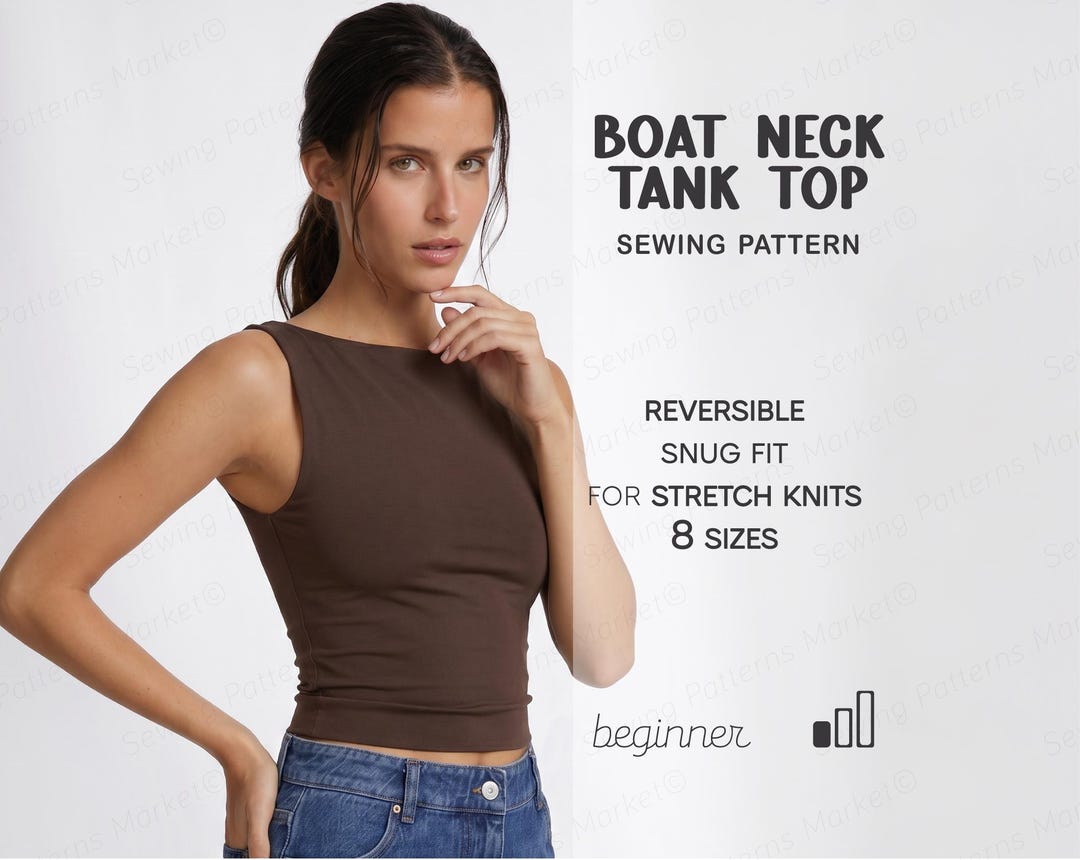 Tank Top Pattern Women Boat Neck Top Sewing Pattern, High Neck Top