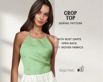 Open Back Top Sewing Pattern For Women, Crop Top Pattern, Linen Top Pattern, Backless Top Pattern, Summer Top Pattern, Cotton Top Pattern