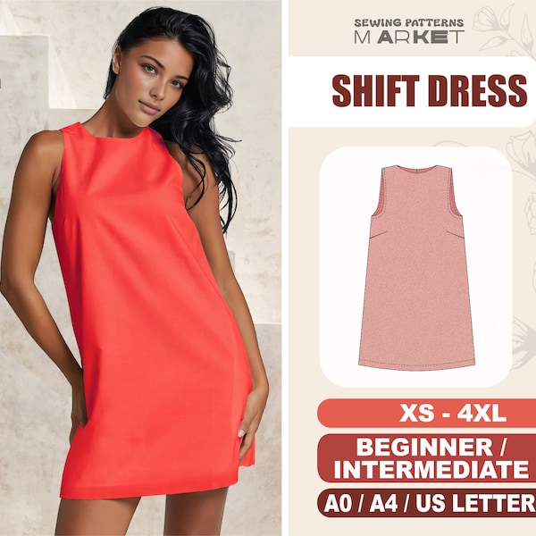 Shift Dress Sewing Pattern Easy, Short Dress Beginner Pattern, Plus Size Dress, XS - 4XL, Linen Dress, Beginner Patterns, Instant Download