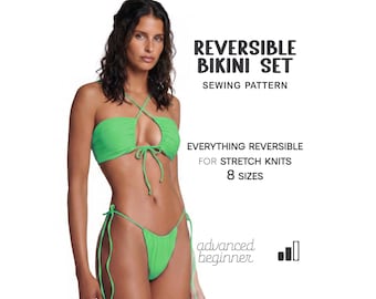 Patrón de bikini para mujer, patrón de traje de baño reversible, patrón de traje de baño para principiantes