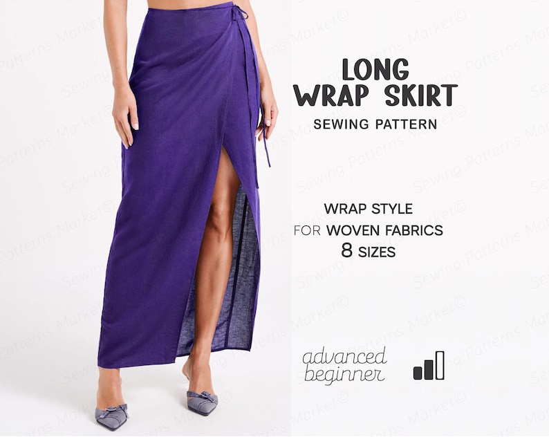 Wrap Skirt Pattern, Long Skirt Sewing Pattern, Summer Skirt Beginner Pattern, Plus Size Maxi Skirt Beach Cover Pattern, PDF Patterns image 1