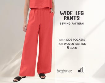 Wide Leg Pants Pattern For Women Linen Pants Sewing Pattern, Cotton Pants Pattern, Trousers Patterns, Pants With Pockets PDF Pattern