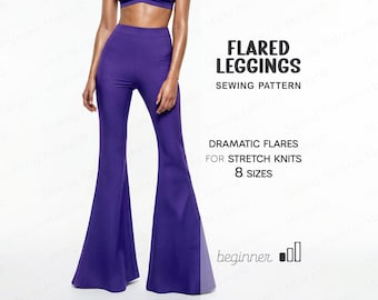 Patrón de pantalones acampanados, patrón de leggings acampanados, patrón de leggings acampanados, patrón de pantalones de yoga