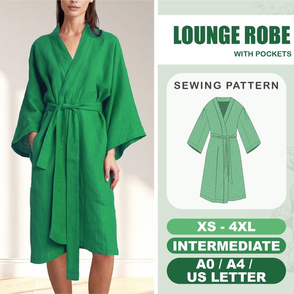 Women Robe Sewing Pattern, Wrap Dress Pattern, Bath Robe Beginner Pattern, Linen Kimono Sewing Pattern, Beach Cover Pattern, PDF Pattern