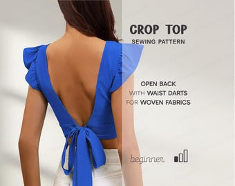 Open Back Top Pattern, Beginner Crop Top Pattern, Easy Backless Top Sewing Pattern, Backless Top, XS-4XL, Blouse Pattern, Beginner Patterns